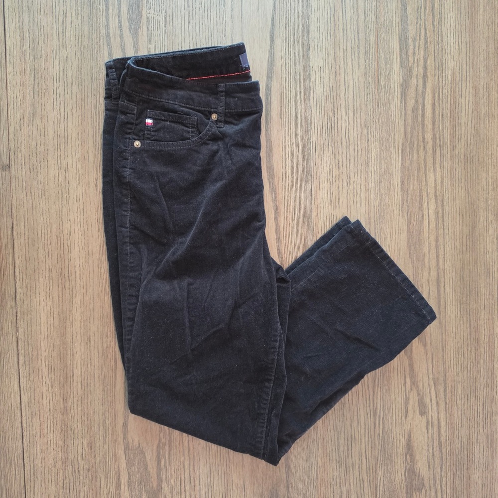 Tommy Hilfiger Black Corduroy Straight Leg Pants Womens Size 10 Mid Rise Stretch